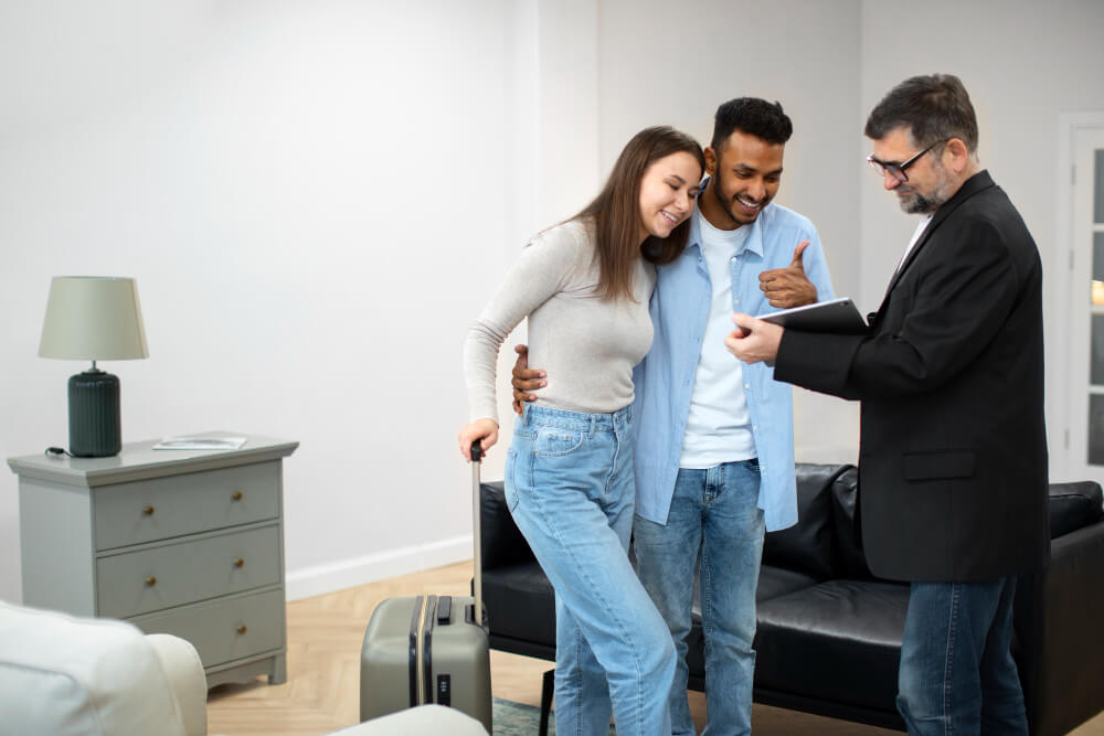 Un couple valide son projet immobilier avec un courtier en assurance de prêt de Avenir Courtage Solutions.